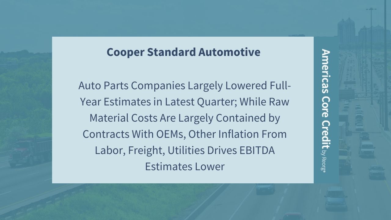 Auto Parts Companies Largely Lowered FullYear EBITDA Estimates